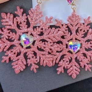 Betsey Johnson pink snowflake earrings